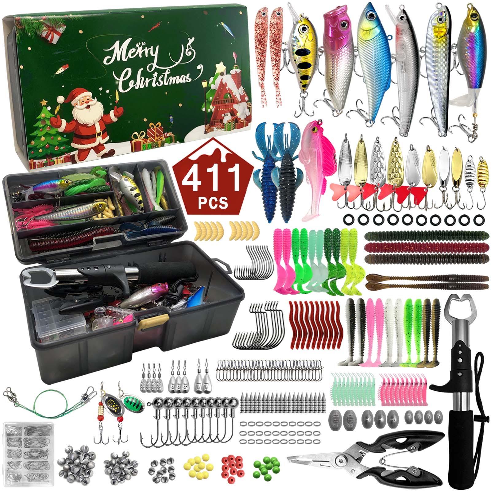 Fishing Equipment Uk - 411/366/136/86Pcs of Christmas fishing lure set